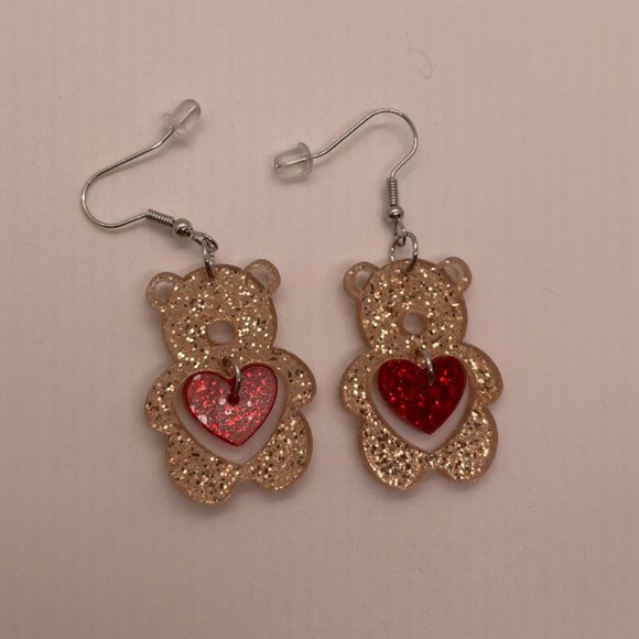 ⭐️❤️ FREE Bear Animal Valentines Love Chic Glam Heart Trendy Artsy Drop Earrings - Picture 7 of 7